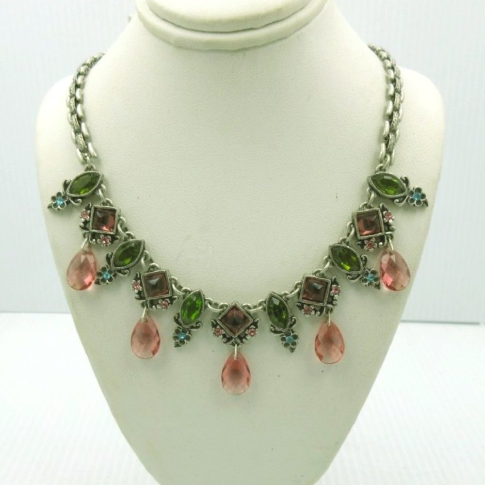 Silver Tone Crystal Teardrop Necklace